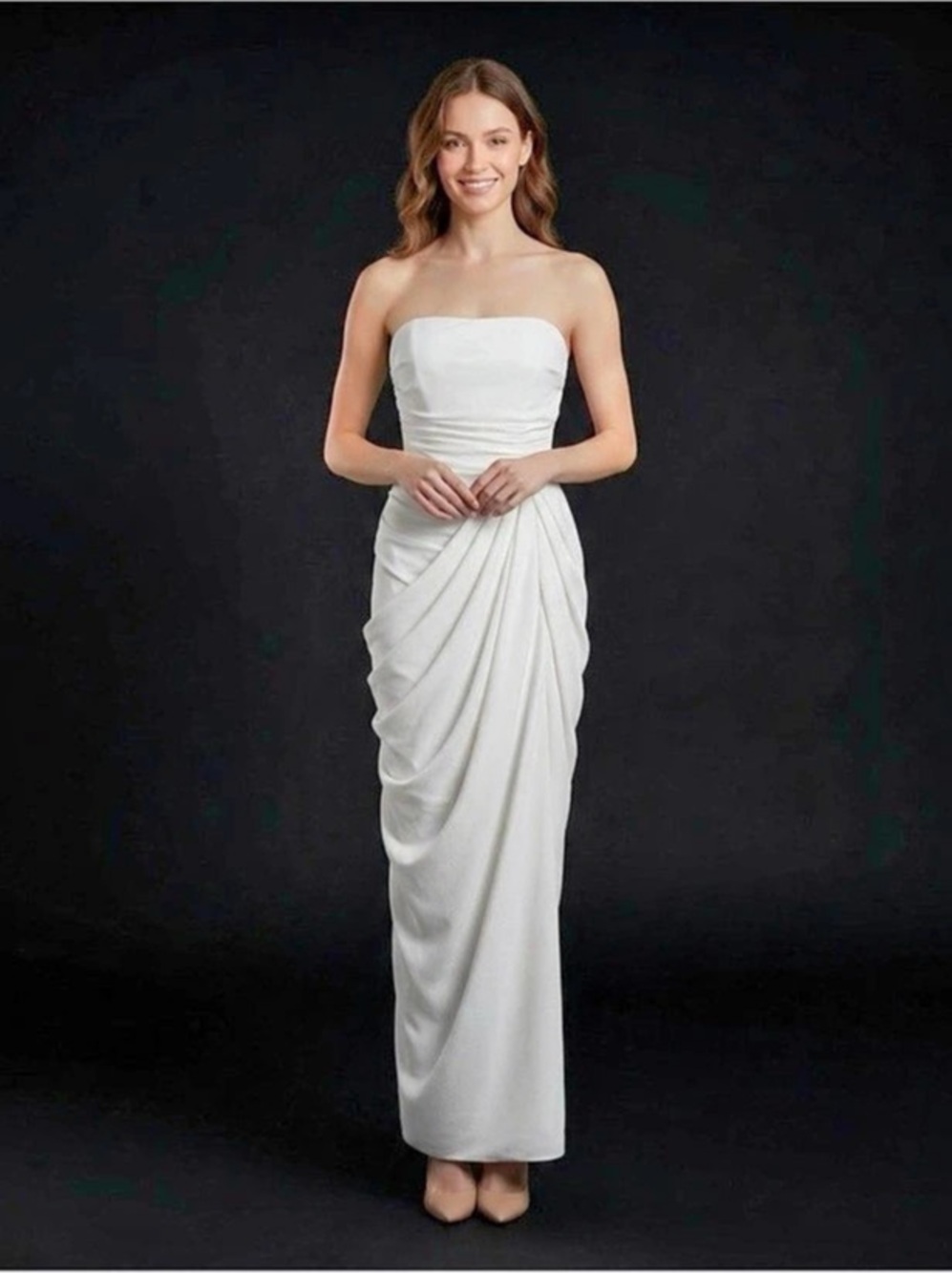 Strapless Side Sash Chiffon Formal Gown Strapless Ruched Maxi